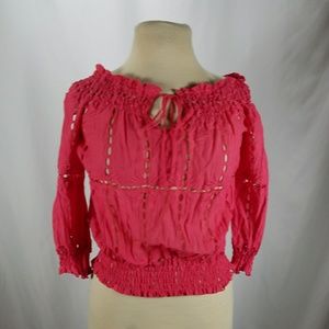 INC Pink cut out ruffle crop stretch waist blouse
